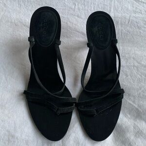 Vintage Gucci Tom Ford Suede Strappy Toe Wrap Heels Pumps Black